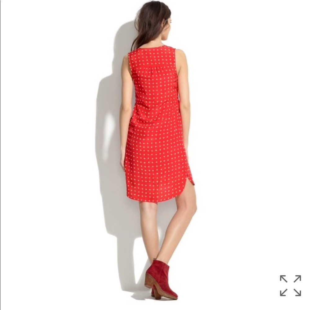 0185 Madewell 100% silk water flower red & White dress sz S - Picture 2 of 8